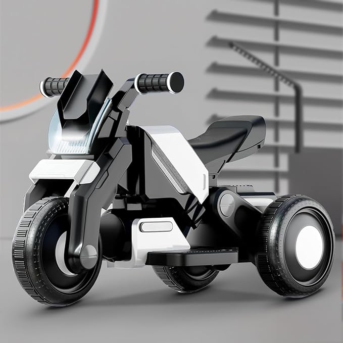 StarAndDaisy Electric Ride-On Bike for Kids, Toddlers & Baby – 3 Wheel Rechargeable 6V Motorcycle with LED Lights, Bluetooth, USB, Foot Acceleration and Comfortable Seat (White)