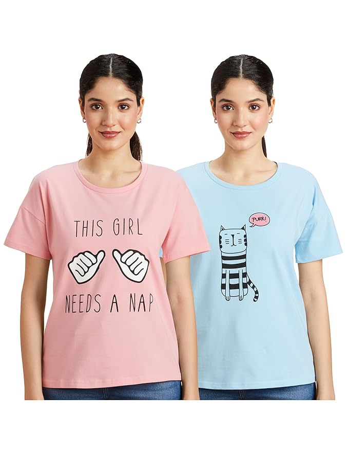 Amazon Brand - Symbol Women Cotton Stretch Regular Fit Round Neck Half Sleeve T-Shirt | Pack of 2 (Available in Plus Sizes)