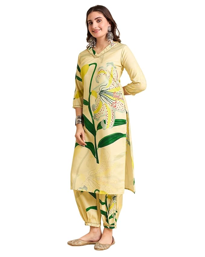 Amazon Brand - Tavasya Women Poly Crepe Floral Print Kurta and Pant | Salwar Suit
