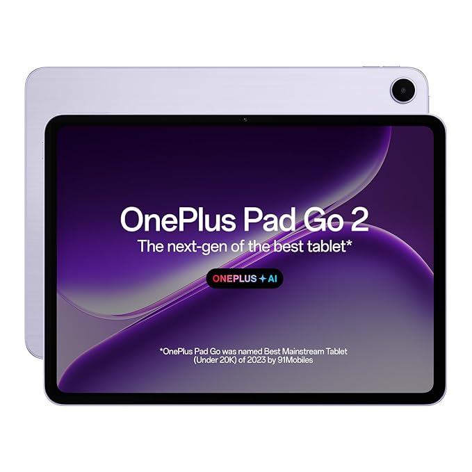 OnePlus Pad Go 2, 30.73 cm (12.1 inch) 2.8K Display, Dolby Vision™, 120Hz Refresh Rate, Quad Speakers, AI, 10050 mAh Battery, Wi-Fi Tablet, 8GB RAM 128 GB Storage, Lavender Drift