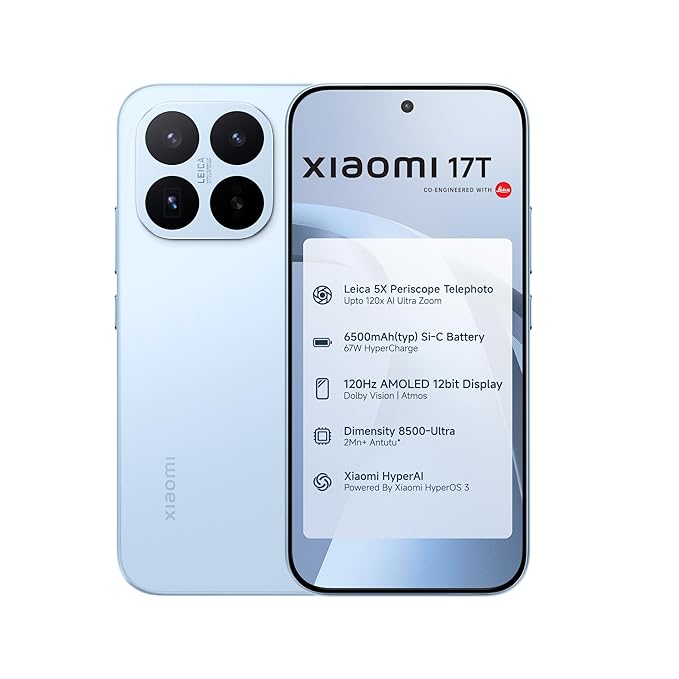 XIAOMI 17T (Blue, 12GB+256GB)|Flagship Leica Cameras|Leica UltraPure Optics|Segment Best Leica 5X Optical Zoom|120X AI Zoom|16.74cm(6.59") 120Hz AMOLED|3500nits Display|6500mAh Battery|HyperOS 3.0