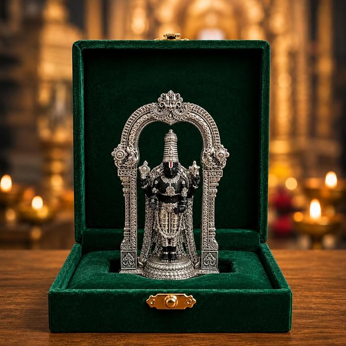 Silver Plated Tirupati Balaji Idol 4.7 Inch | Balaji Murti for Pooja Room, Home Decor & Living Room | Spiritual Gift Showpiece for Housewarming