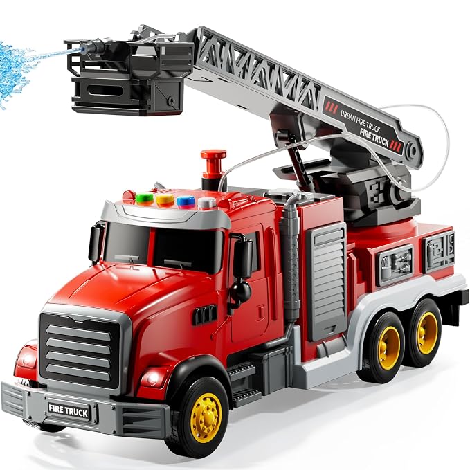JUKUDAHU - Fire Trucks for 3-5 Year Old Kids, Fire Truck with Turntable, Sound and Light, Trucks for 4-8 Year Old Kids, Car Toys, Fireman Gifts from
