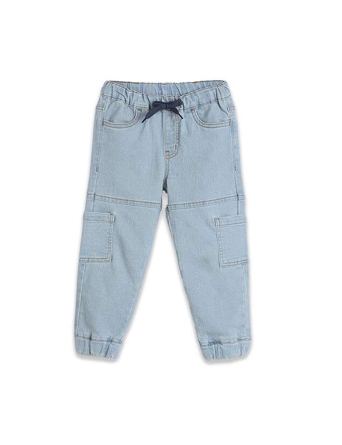 Amazon Brand - Symbol Girls Cotton Rich Stretchable Jogger Jeans | Elasticated Waistband and Cuff | Casual Denim | Age 2-14 Years