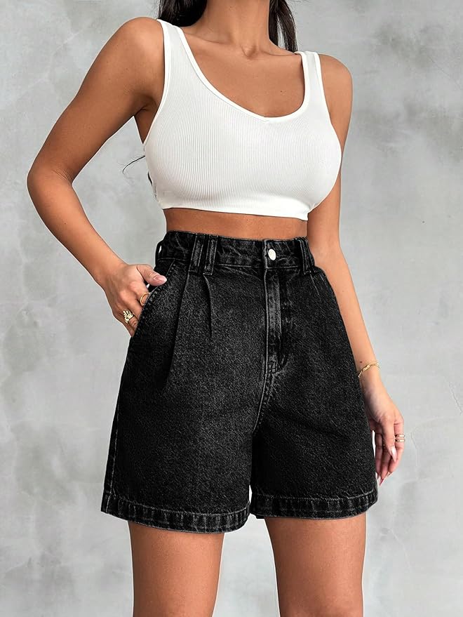 Shasmi Girl's & Women's High Waisted Denim Shorts, 2025 Fashion Vintage Wash, Straight Cut (Short 234)