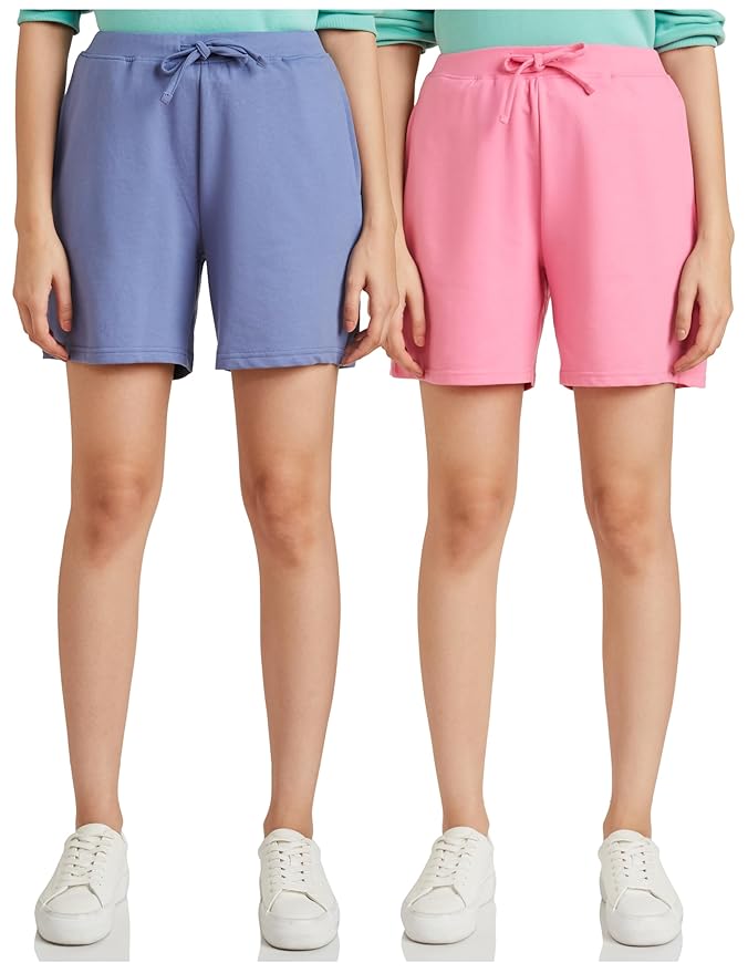 Amazon Brand - Symbol Women's Cotton Blend Regular Fit Lounge Shorts (Available in Plus Sizes)