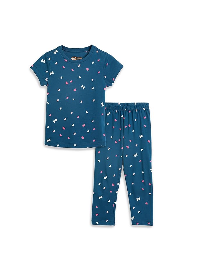 Amazon Brand - Symbol Girls 100% Cotton Night Suit Set |Half Sleeves T-Shirt & Pajama Set | Age 2-14 Years