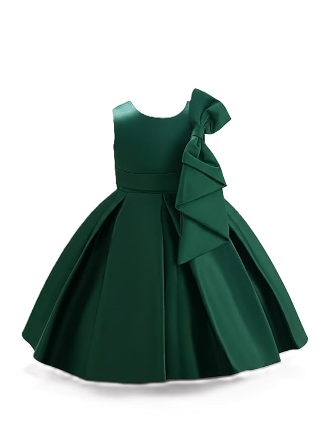 Amazon Brand - Anarva Satin Fabric Sleeveless Solid Pattern Kids Girls Frock Dress