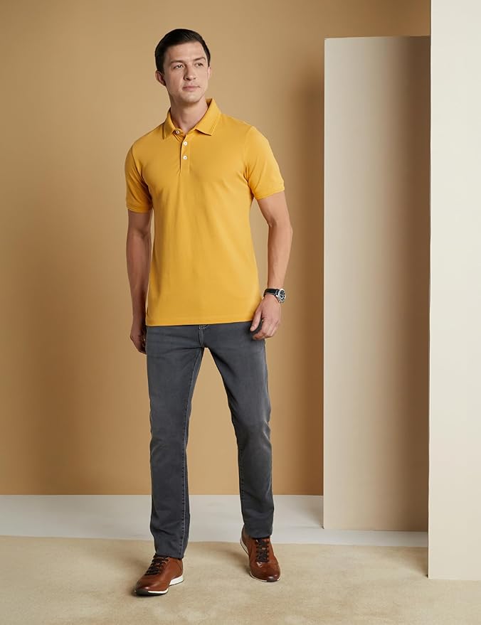 Symbol Premium Men's Cotton Stretch Solid Polo T-Shirt (Regular Fit | Pique Knit)