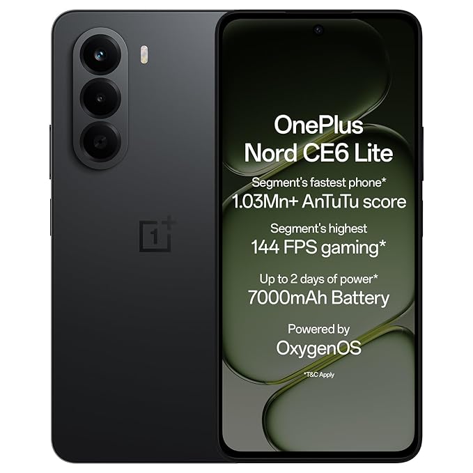 OnePlus Nord CE6 Lite | 8GB+256GB | Hyper Black | Segment's Fastest Dimensity 7400 Apex Processor | 7000mAh Battery | Segment's Highest 144Hz Refresh Rate | 50MP Main Camera, 4K Video Recording