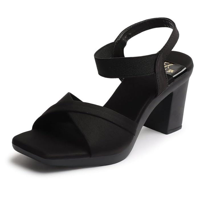 XE Looks Women's Elegant Heels | Block Heel Sandals with Stretchable Straps | Lightweight & Durable | Comfortable Cushioned Sole Heels For Girls & Women