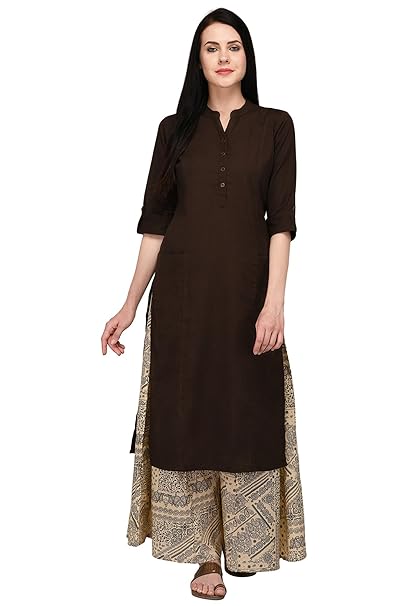 Pistaa's Women's Regular Fit Cotton Solid Kurta Palazzo Set