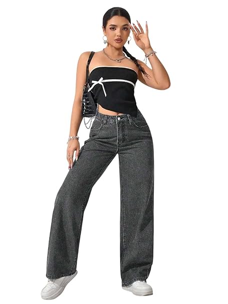 KOTTY Women’s High-Waist Button Relaxed Fit Casual Ankle Length Stylish Jeans