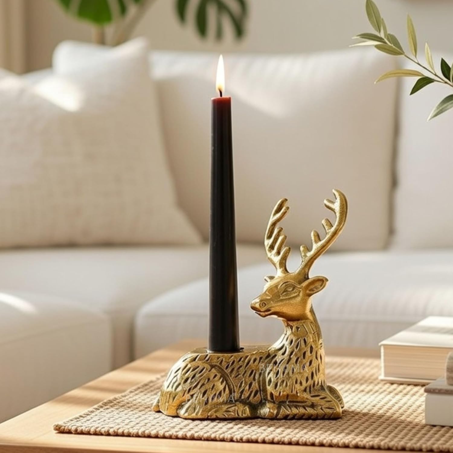 Behoma Reindeer Figurine Candle Holder for Home Decoration | Antique Gold Deer Decorative Stag Candle Stand for Home Décor | Valentine’s Gift for men | Anniversary, Wedding, House Warming, Return Gift