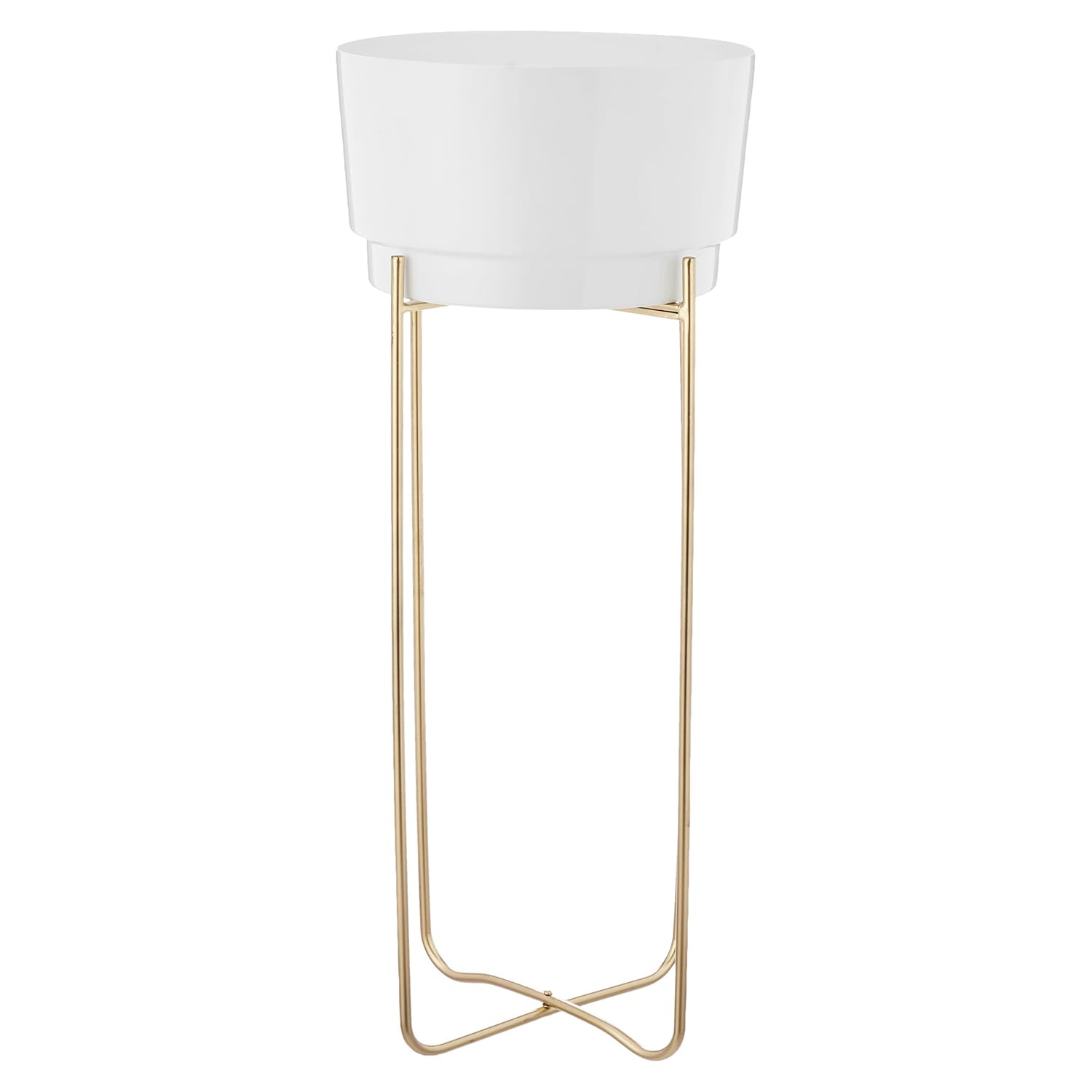 amazon basics Metal Planter Flower Pot with Stand | for Home Décor | (Large) (White and Gold Finish)