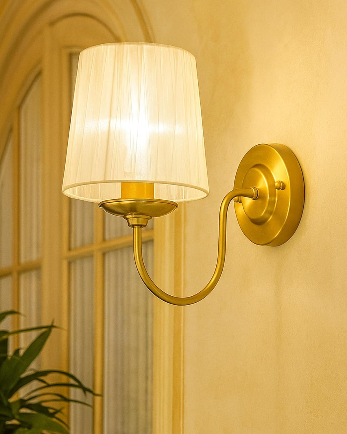 Homesake® Antique Brass Wall Sconces Lighting Fixture, E27 Industrial Vintage Gold Wall Light Lamp Bathroom Decor for Bedroom Living Room, Sheen Fabric Shade, Brass (Gold, Set of 2)
