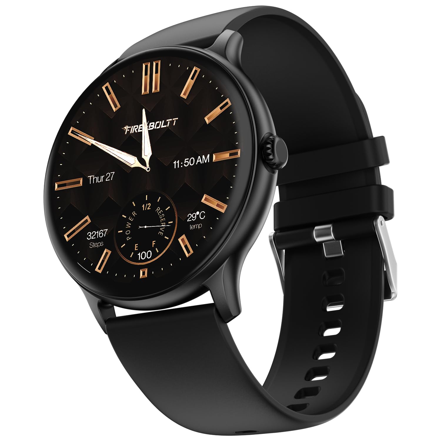 Fire-Boltt Phoenix Pro Round Smart Watch 1.39″ HD Display with Bluetooth Calling, AI Voice Assistant, SpO2 & Heart Rate Monitor, 120+ Sports Modes, IP67 Waterproof Smartwatch for Men & Women - Black
