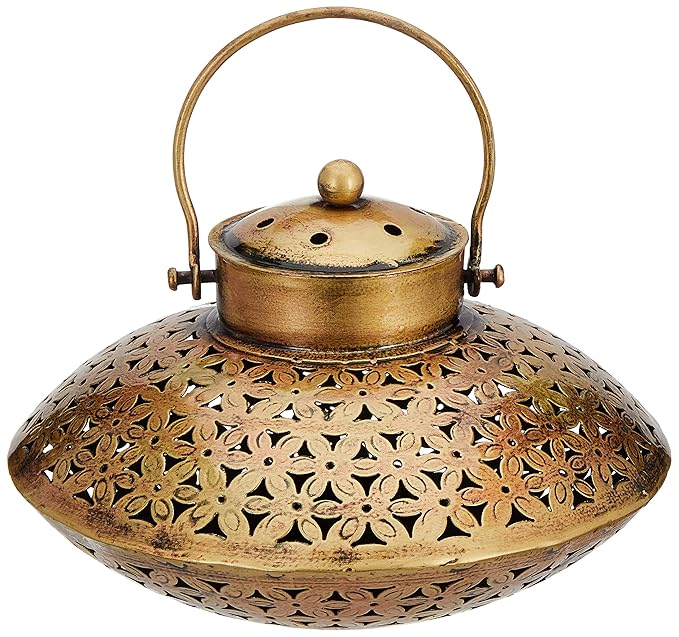 Amazon Brand - Solimo Iron Degchi Doop Stand & Tealight Candle Holder for Home Decor (Netted Style), Gold