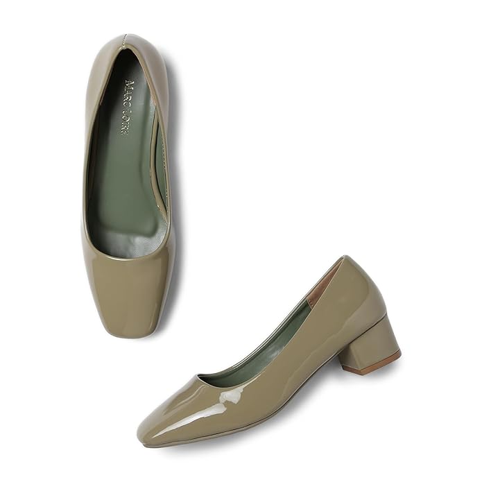 Marc Loire Women Square Toe Solid Block Heel Pumps for Office, Party and Formal Wear