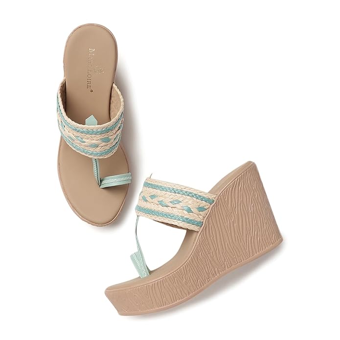 Marc Loire Women Embellished Ethnic One-Toe Wedge Heels | Slip-On Sandals with Comfortable Sole