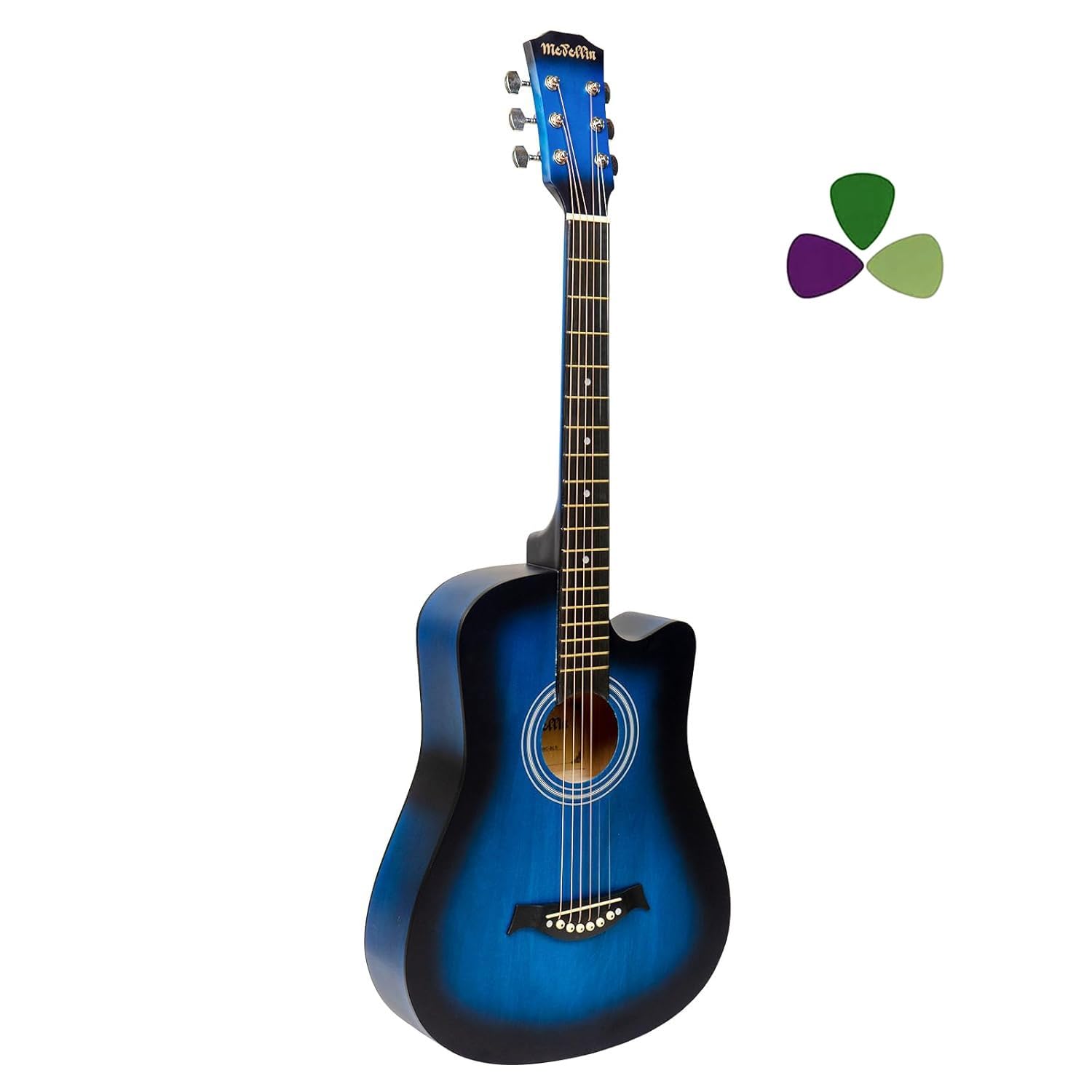 Medellin M38BL 38" Acoustic Guitar | Grand Auditorium | Linden Wood | Matte Finish | Comes with Picks | Includes Learning Course | Blue