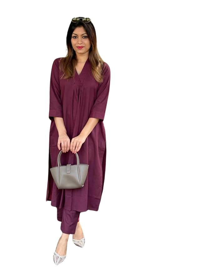 Nexaura Trendify EnterprisesWomen's Cotton Plain Coard Set A-Line Straight Kurti with Pant