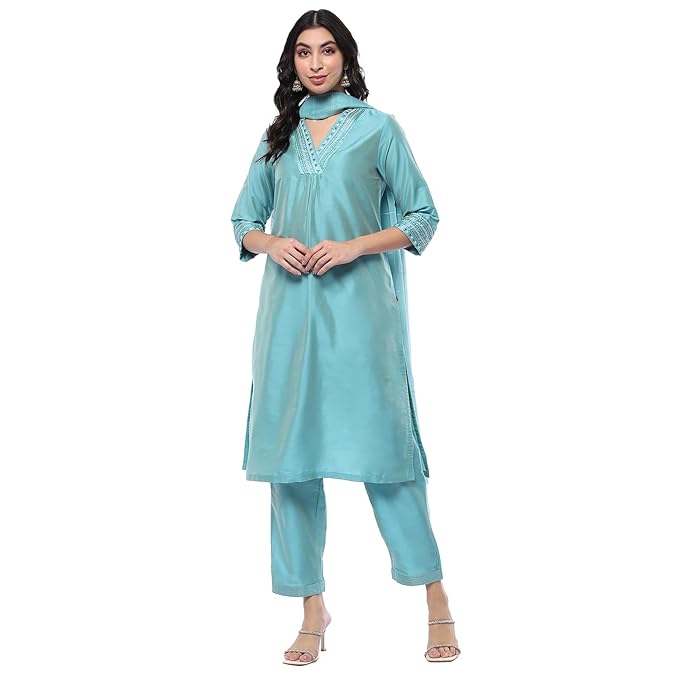 BIBA Women Solid Festive Straight Suit Set