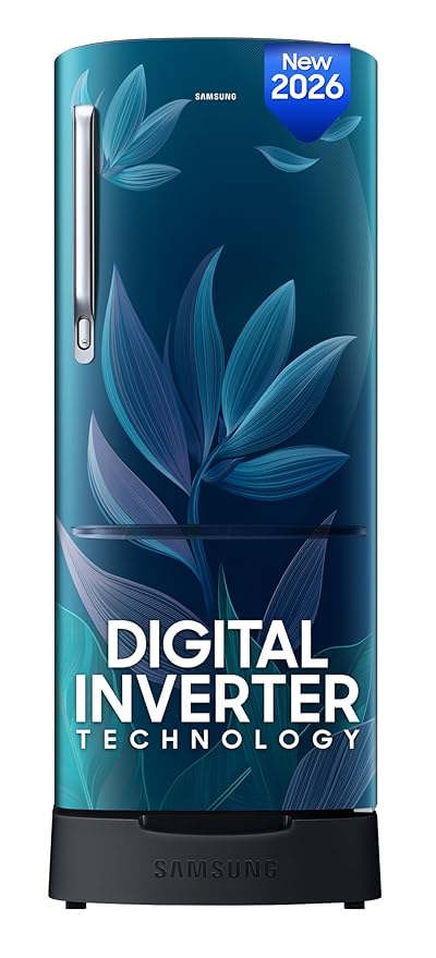 Samsung 183 L, 4 Star, Digital Inverter, Direct-Cool Single Door Refrigerator (RR20H28249U/NL, Paradise Bloom Blue, Base Stand Drawer, Single Touch Defrost, 2026 Model)