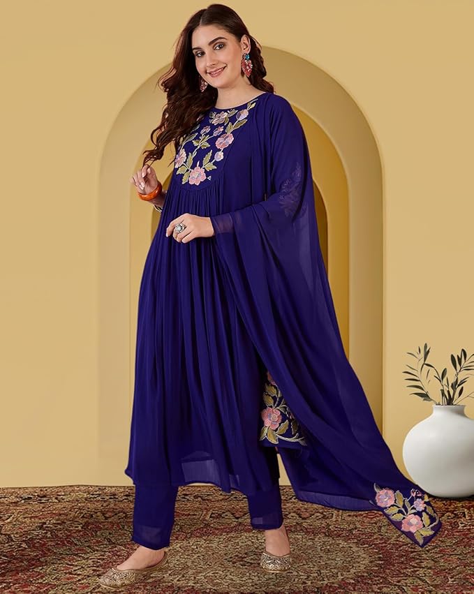 Amazon Brand - Tavasya Women Zomato Thread Cording Embroide Kurta with Pant and Dupatta|Salwar Suit|Kurta Set|3 Piece Set