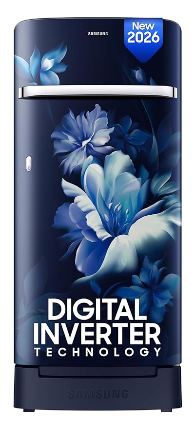 Samsung 189 L, 5 Star, Digital Inverter, Direct-Cool Single Door Refrigerator (RR21H2H25UZ/HL, Midnight Blossom Blue, Base Stand Drawer, Single Touch Defrost, 2026 Model)