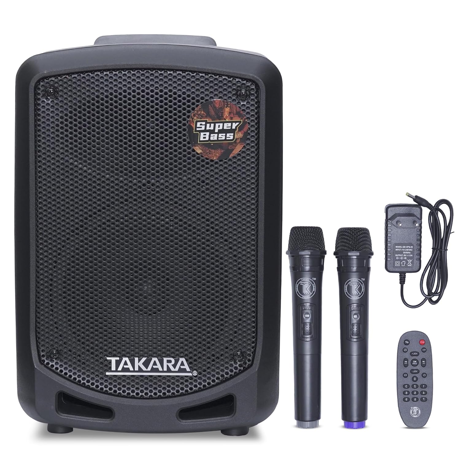 Takara T-7106 a Karaoke Speaker 6.5 Inch Portable Multimedia Bluetooth, with Recording, USB, PA System with 2 Wireless Mic.