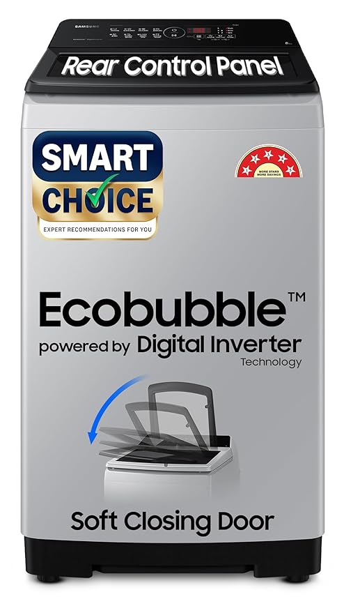 Samsung Smart Choice 8 kg, 5 star, Eco Bubble Tech, Digital Inverter Motor, Soft Closing Door, Fully-Automatic Top Load Washing Machine (WA80BG4441BGTL, Light Gray)