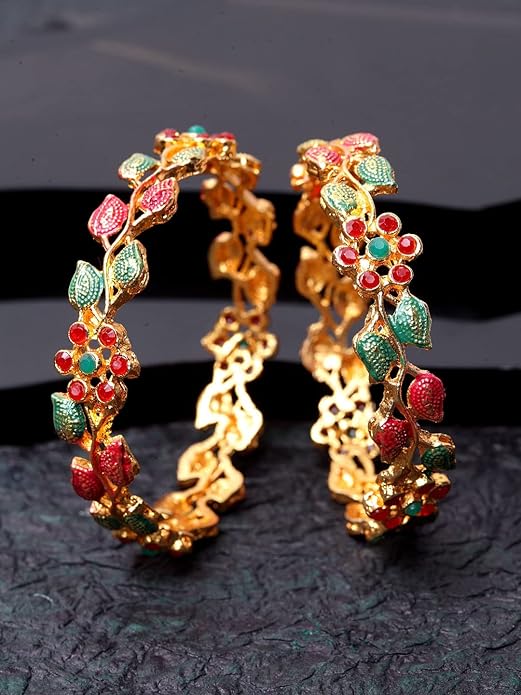 Shining Diva Fashion Latest Gold Plated Set of 2 Stylish Traditional Bangle for Women