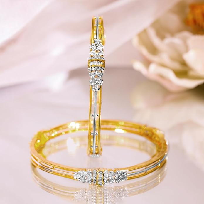 Rubans Set of 2 Bangles Gold Plated American Diamond Zirconia Trendy Jewellery Gift for Women & Girls