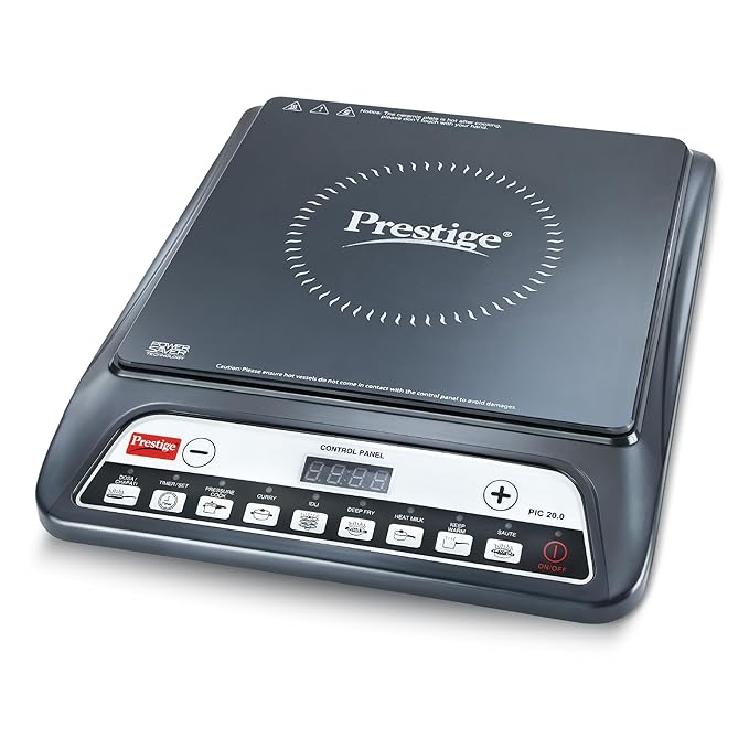 Prestige PIC 20 1600 Watts Induction Cooktop | 4KV Surge Protection | 8 Preset Indian Menu Options & Timer | Soft Touch Button | Easy to Clean | Portable | Black | 1Y Warranty | BIS