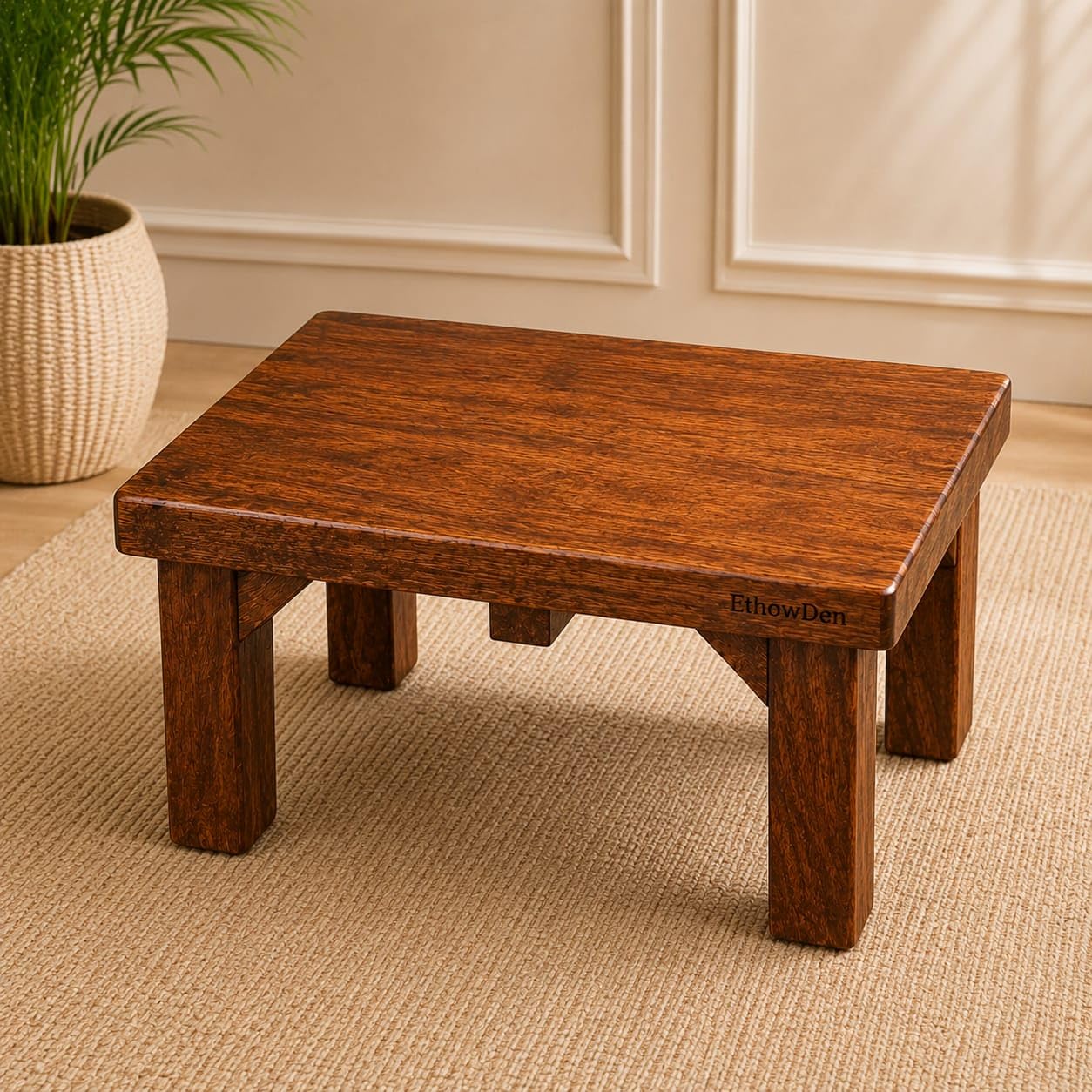 Handcrafted Wooden Seating Stool Step Stool Bedside Stool for Living Room Bedroom Bathroom Home Decor Furniture 7.5 Inch Height