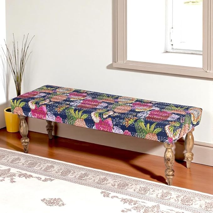 Ikiriya Stylish Cairo Sheesham Wood Accent 3 Seater Bench, Beige Sparkle Velvet (48x16x16 Inches, 1 Yr Warranty)