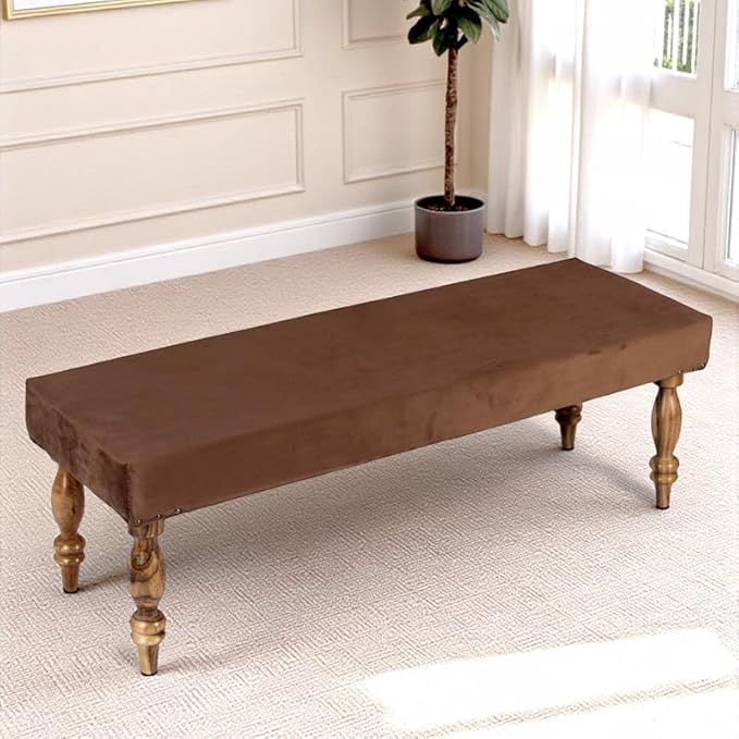 Ikiriya Stylish Cairo Sheesham Wood Accent 3 Seater Bench, Beige Sparkle Velvet (48x16x16 Inches, 1 Yr Warranty)