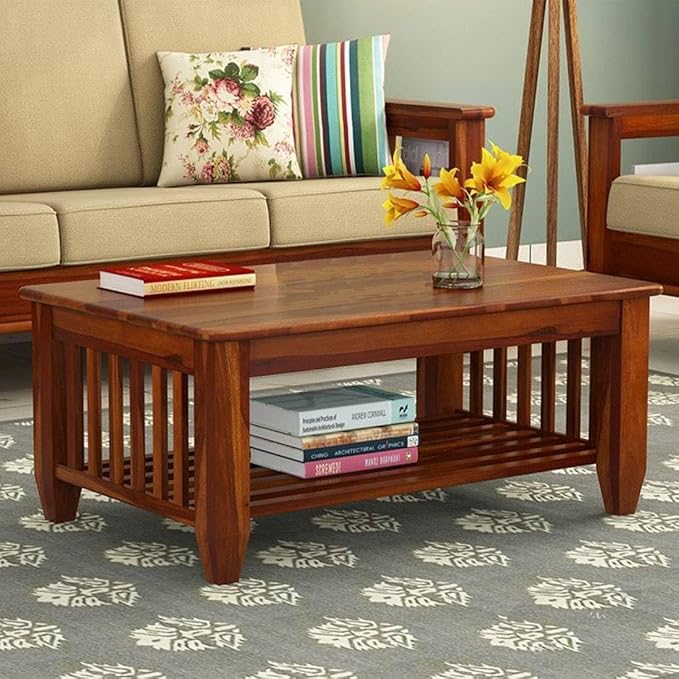 Sheesham Wooden Center Coffee Table for Living Room | Solid Wood Teapoy Tea Table | Rosewood Sofa Center Table for Home & Office (Honey)
