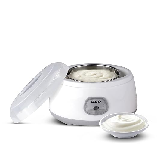 AGARO Classic Portable Yogurt Maker Machine for Home, 1.2L, Electric Probiotic Curd Maker with Auto Temperature Regulation, for Thick Creamy, Consistent Yogurt, 304 SS Container, Grey and White