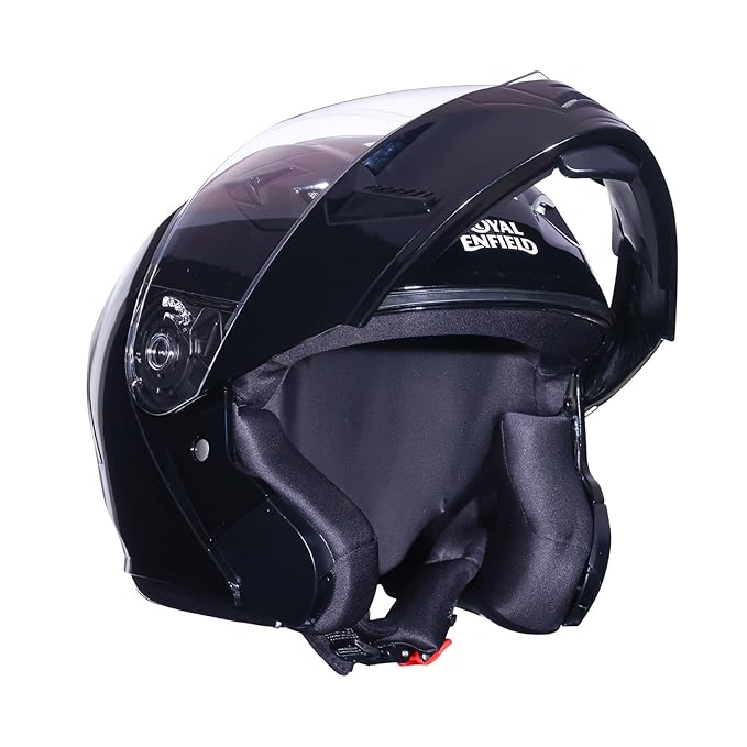Royal Enfield Mod Adroit MLG Modular Face helmet | Certification: ISI | Impact Protection: High-density EPS liner | Polycarbonate Visor | Micrometric lock | BLACK M