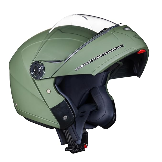 Royal Enfield MOD Adroit Modular Flip up Helmet | ISI Certified | Thermosplastic Shell | Micrometric Lock | UV Treated & Scratch Resistant Visor |Battle Green (XL) 62CM