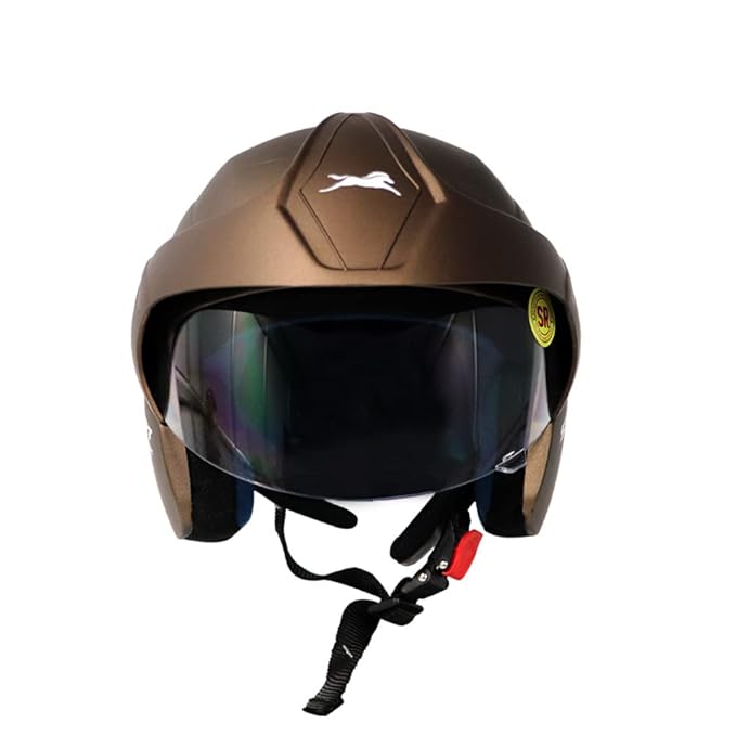 TVS Lightweight Half Face Helmet for Men and Women with Clear Visor, ISI Certified Helmet, Safety with Comfort, Smooth Finish, Bike Accessories |Scooty (Color:Brown, Size:L)