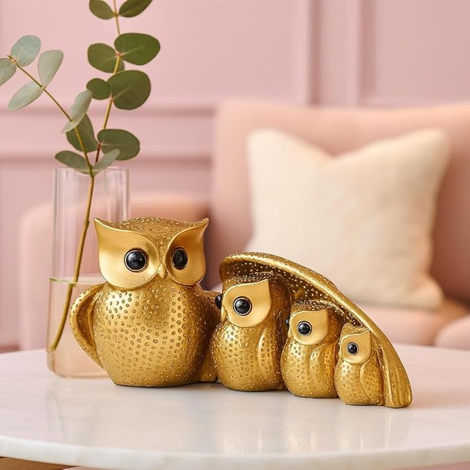 Xtore® Golden Owl Family (Mother & Child) for Home Decor (Pack of 1, Golden)