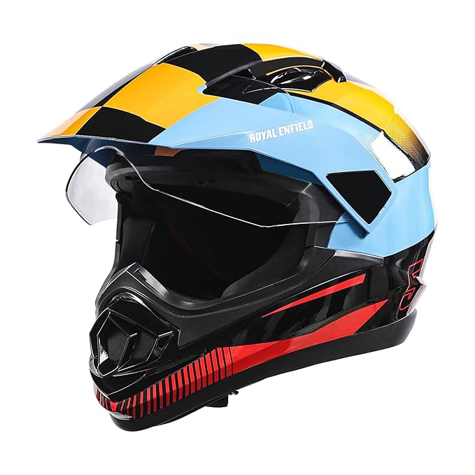 Royal Enfield Escapade Chequer ISI and DOT Certified Offroad Riding Helmet Light Blue (M) 57 Cm