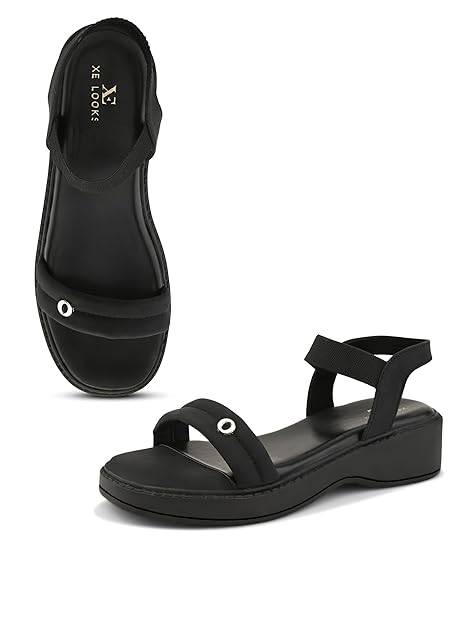 XE Looks Women's Slip-On Sandals with Back Strap | Elastic Ankle Band & Cushioned Footbed | Minimalist Low Heel Sandals for All-Day Comfort