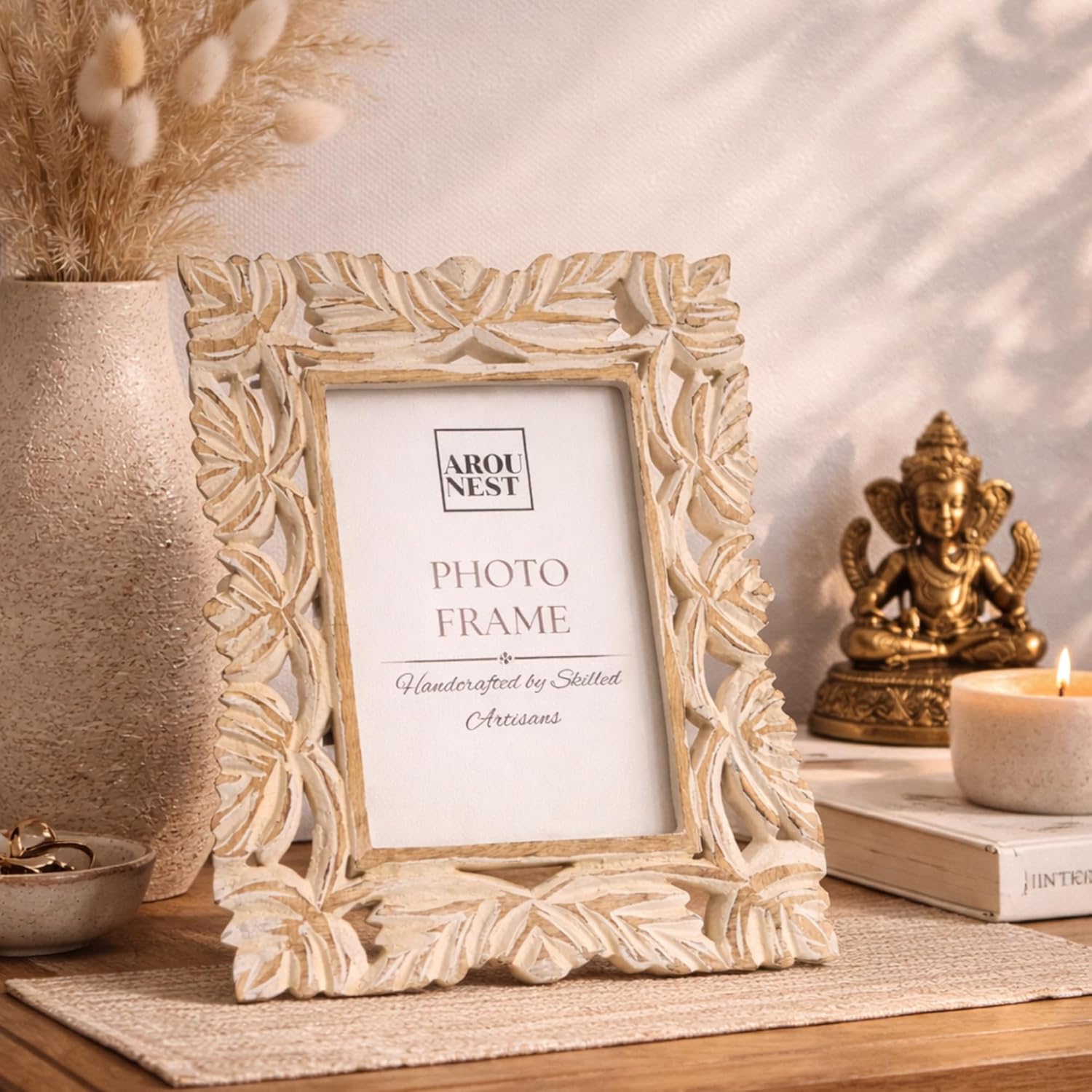 Handcrafted Premium Mango Wood 5x7 Inch Picture Frame with Real Glass Front | Solid Wooden Table Top Photo Frame for Home & Office Decor | Classic Standing Display Frame for Gifting
