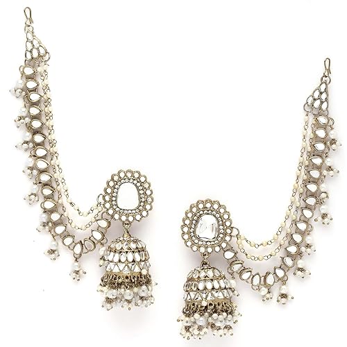 Shining Diva Fashion Earrings for Women Girls Stylish Latest Fancy Traditional Jhumka Jhumki Bahubali Kundan Pearl Ear Chain