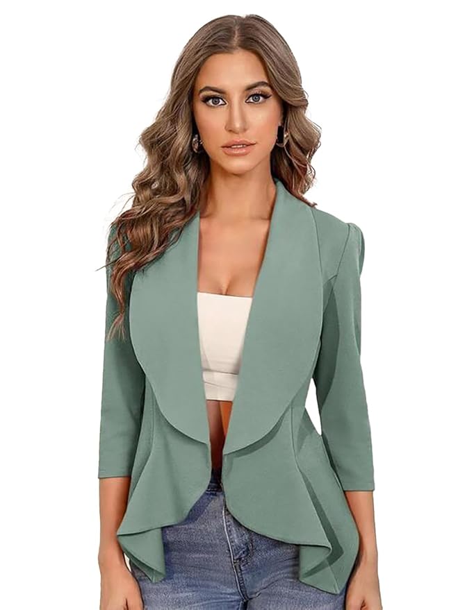 KOTTY Women's Lightweight Open Front Blazer – Draped Waterfall Longline Blazer Style