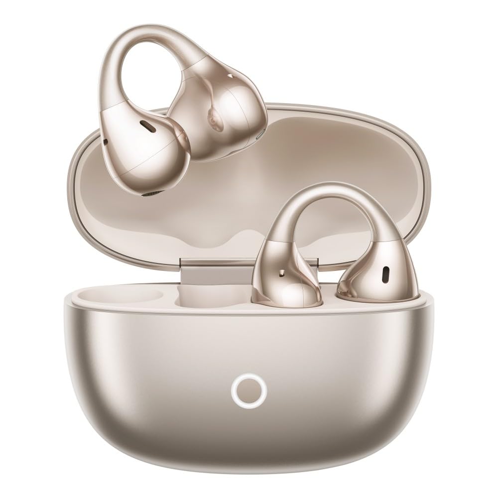 realme Buds Clip Open Ear Wireless Earbuds with 11mm Dual Magnet Drivers, 3D Spatial Audio, 36H Playtime, AI ENC, IP55 Rating, and 45ms Low Latency (Titanium Gold)